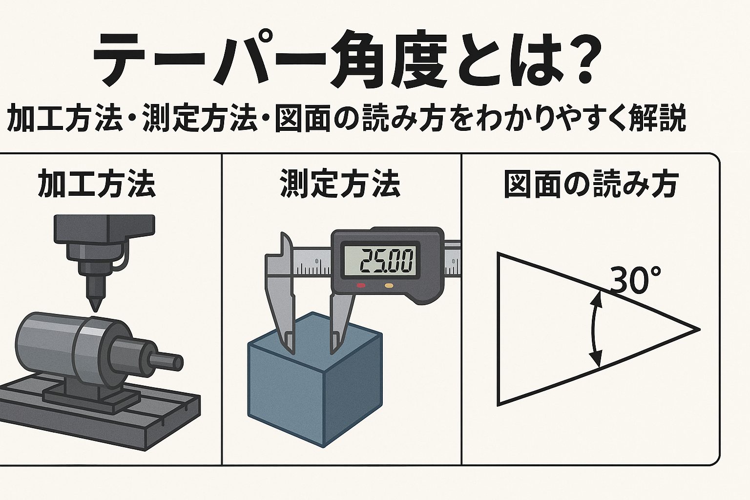 テーパー角度とは？加工方法・測定方法・図面の読み方をわかりやすく解説